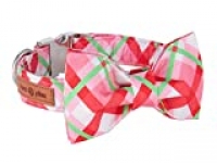 Lionet Paws Christmas Dog Collar with Bowtie Durable Adjustable Handmade Comfortable Cotton Bow Tie Dog Collar Cat Collar with Metal Buckle for Large Dogs,Party,Festival,Holiday Style,Neck 16-24in