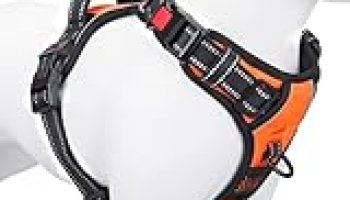 PHOEPET Reflective Dog Harness Large Breed Adjustable No Pull Vest with with Handle 2 Metal Rings 3 Buckles [Easy to Put on & Take Off](L, Orange)