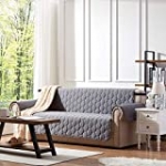 SunStyle Home 100% Waterproof Sofa Cover Furniture Protector Honeycomb Quilted Couch Covers with Adjustable Elastic Strap and Non-Slip Backing – Sofa – Dark Gray/Beige