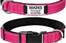 Joytale Personalized Dog Collar with Engraved Slide on ID Tags,Custom Reflective Collars for Small Medium Large Dogs,Hot Pink