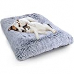 WAYIMPRESS Large Dog Crate Bed Crate Pad Mat for Medium Small Dogs&Cats,Fulffy Faux Fur Kennel Pad Comfy Self Warming Non-Slip Dog Beds for Sleeping and Anti Anxiety Grey 24 Inch