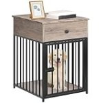 HOOBRO Dog Crate Furniture, Dog Crate Table, Decorative Dog Kennel with Drawer, Indoor Pet Crate End Table for Small Dog, Steel-Tube Dog Cage, Chew-Proof, Greige BG01GW03