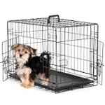 Sweetcrispy 24 Inch Double Door Small Dog Crate with Divider Panel and Leak- Proof Pan Tray, Folding Metal Wire Pet Kennel for Indoor, Outdoor and Travel Use