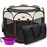 HEPEENG Portable Foldable Pet Playpen and Puppy playpen Pet Tent with Carrying Case Collapsible Travel Bowl Indoor/Outdoor Use with Water Resistant and Removable Shade Cover for Dog/Cat/Rabbit/Pet